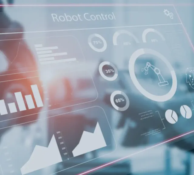 Digital dashboard displaying analytics, charts, and automation data on a transparent interface.