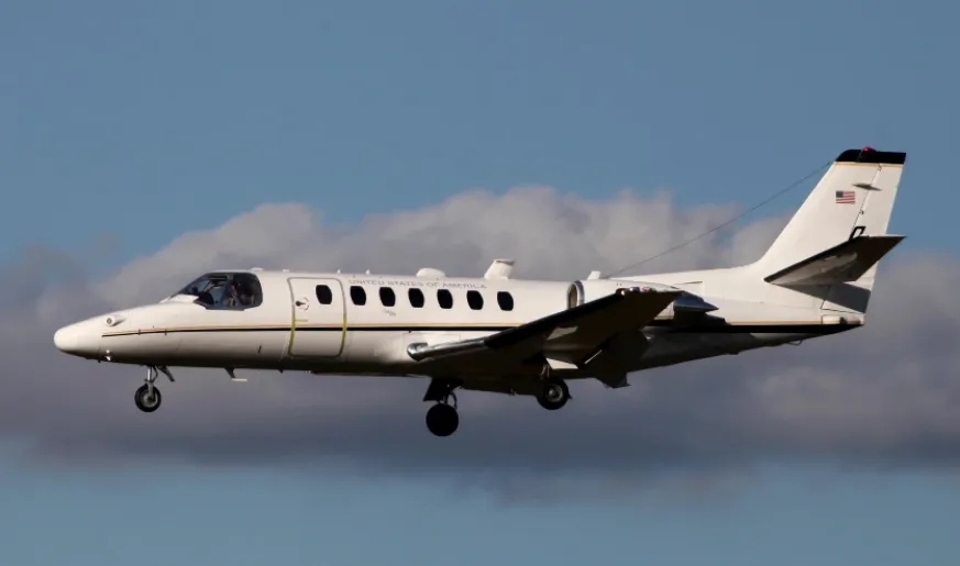 Connectivity for government aviation Military aircraft flies through the sky
