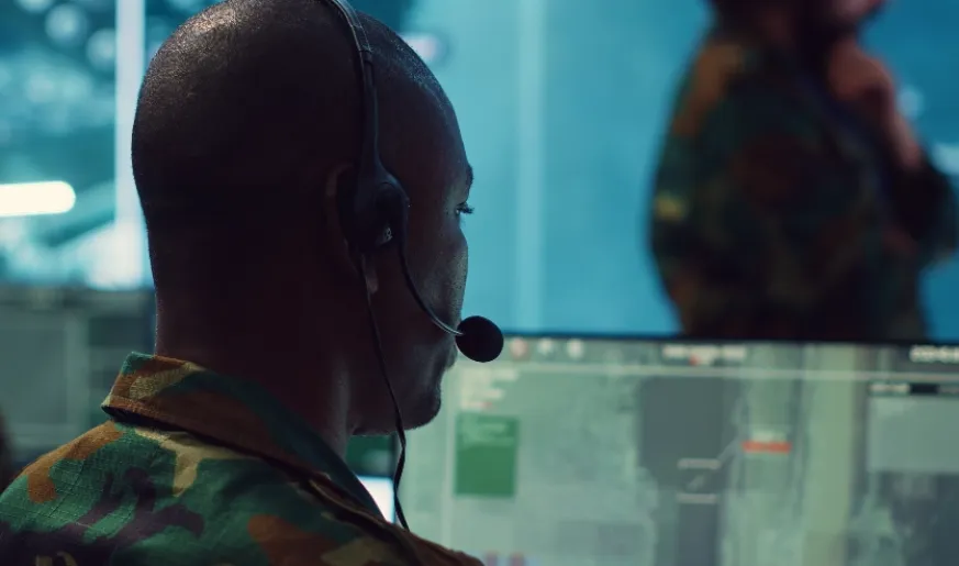 Connectivity for government aviation Military personnel remotely monitors aircraft data