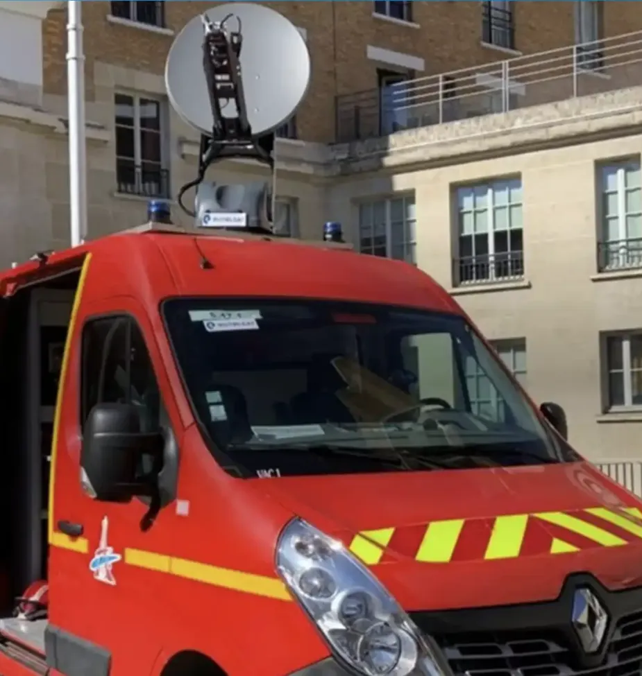  Fire service response vehicle with satellite communication equipment.