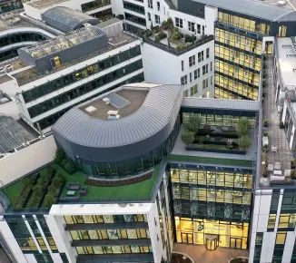 Aerial view of the Eutelsat headquarters (Issy-les-Moulineaux, France)