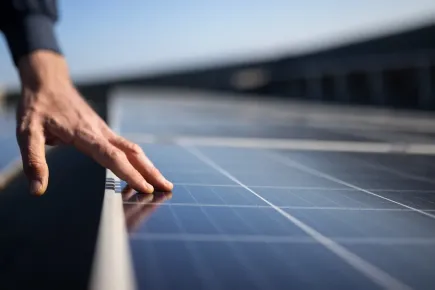 Close up of solar panels at Eutelsat’s Cagliari teleport