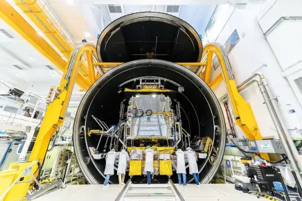 EUTELSAT KONNECT VHTS satellite inside the thermal vacuum chamber at Thales Alenia Space for pre-launch testing