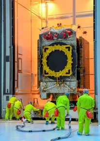 EUTELSAT KONNECT being transferred to the S5A hall of the spacesport's state of the art satellite preparation facility (Kourou, French Guiana)