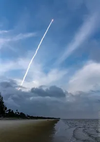 EUTELSAT KONNECT satellite successfully launched aboard Ariane 5 rocket. View from the beach of Anse, Cayenne (French Guiana)