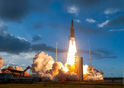 EUTELSAT QUANTUM satellite, built by Airbus Defence and Space, successfully launched aboard Ariane 5 ECA rocket (Kourou, French Guiana)