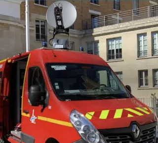  Fire service response vehicle with satellite communication equipment.