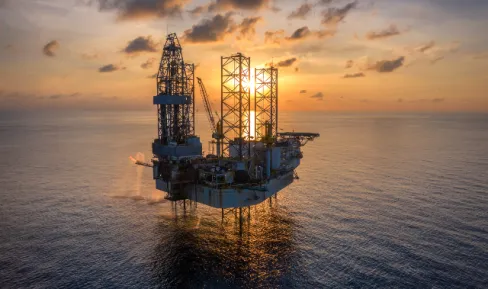 Sunset on an offshore Oil and Gas rig