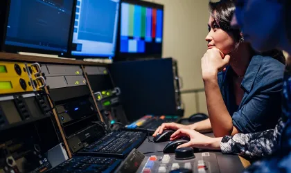 Woman editing at TV studio