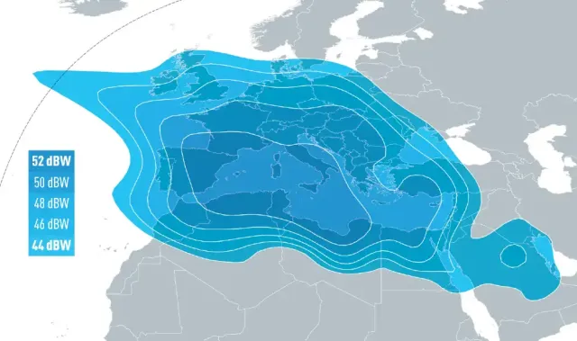Coverage map of Eutelsat 33F - Mediterranean downlink 